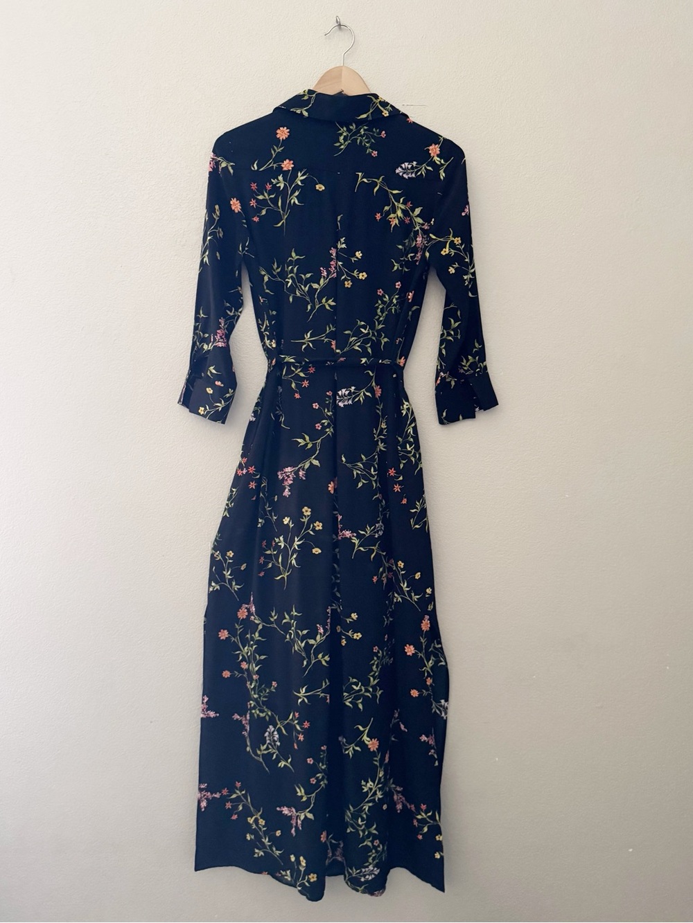 L'agence Cameron Silk Crepe Maxi Shirt Dress Large Black Floral Feminine - Picture 3 of 10